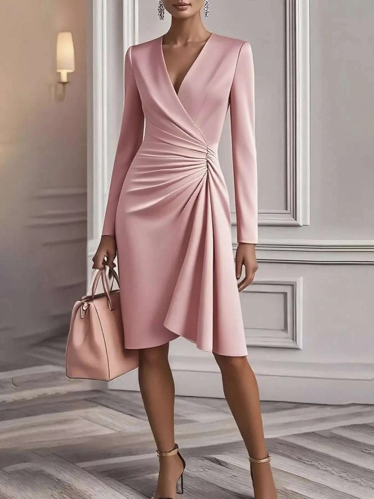 Ruched Surplice Long Sleeve Dress WESTCLOSET