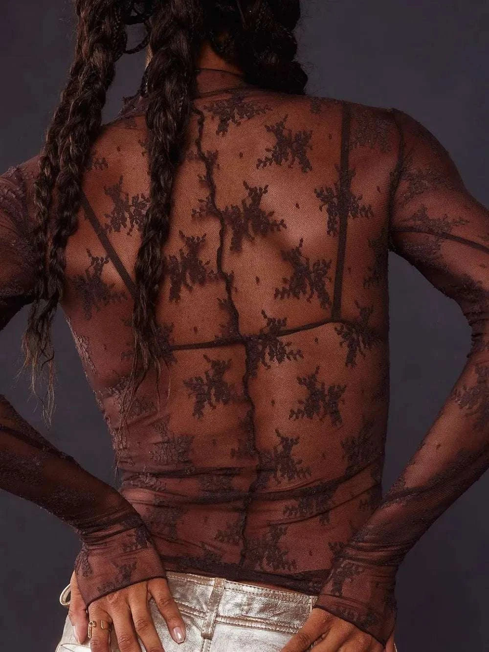 Lace Mock Neck Long Sleeve Blouse WESTCLOSET