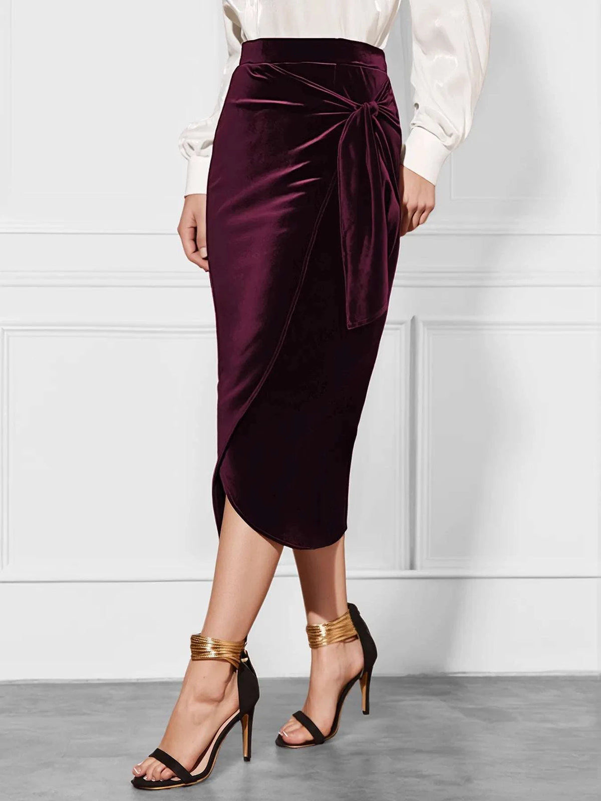 Side Tied Velvet Skirt WESTCLOSET