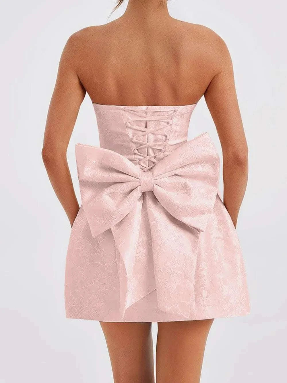 Lace-Up Sleeveless Satin Mini Dress with Bow WESTCLOSET