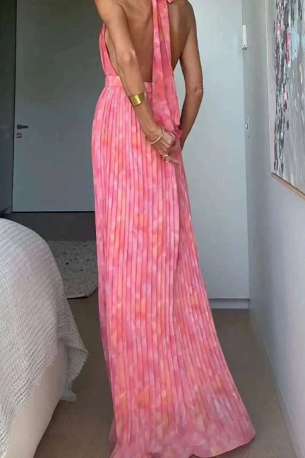 Halter Neck Pleated Maxi Dress WESTCLOSET