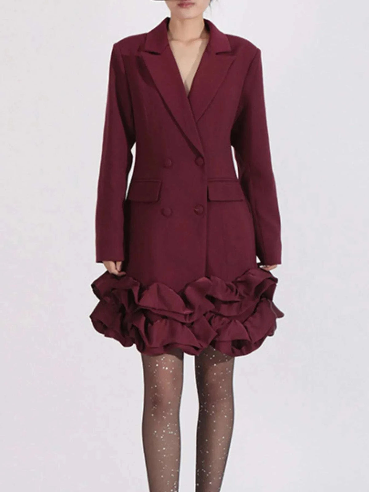 Ruffle Hem Double-Breasted Blazer Dress WESTCLOSET