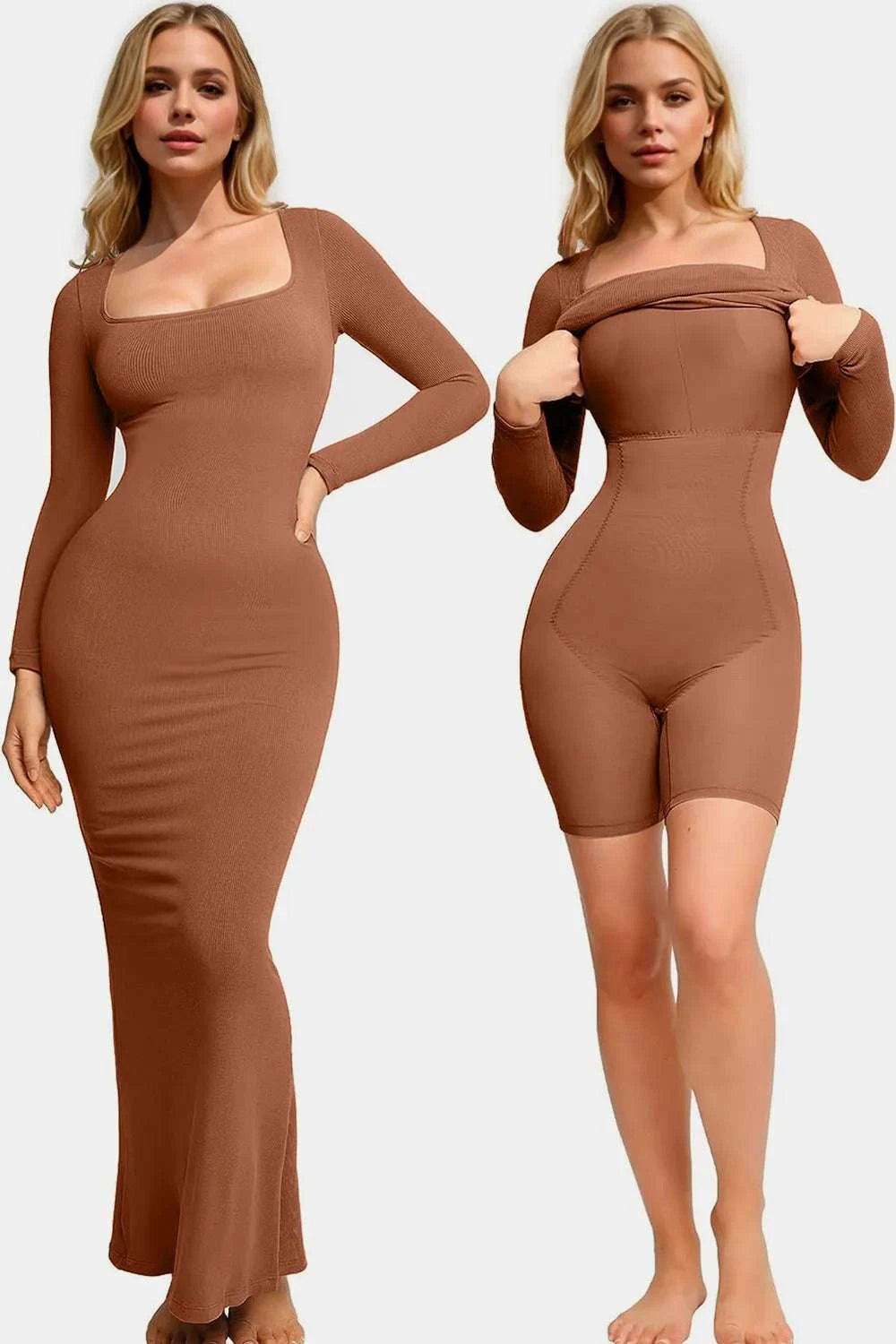 Basic Bae Built-In Shapewear Square Neck Long Sleeve Maxi Dress WESTCLOSET