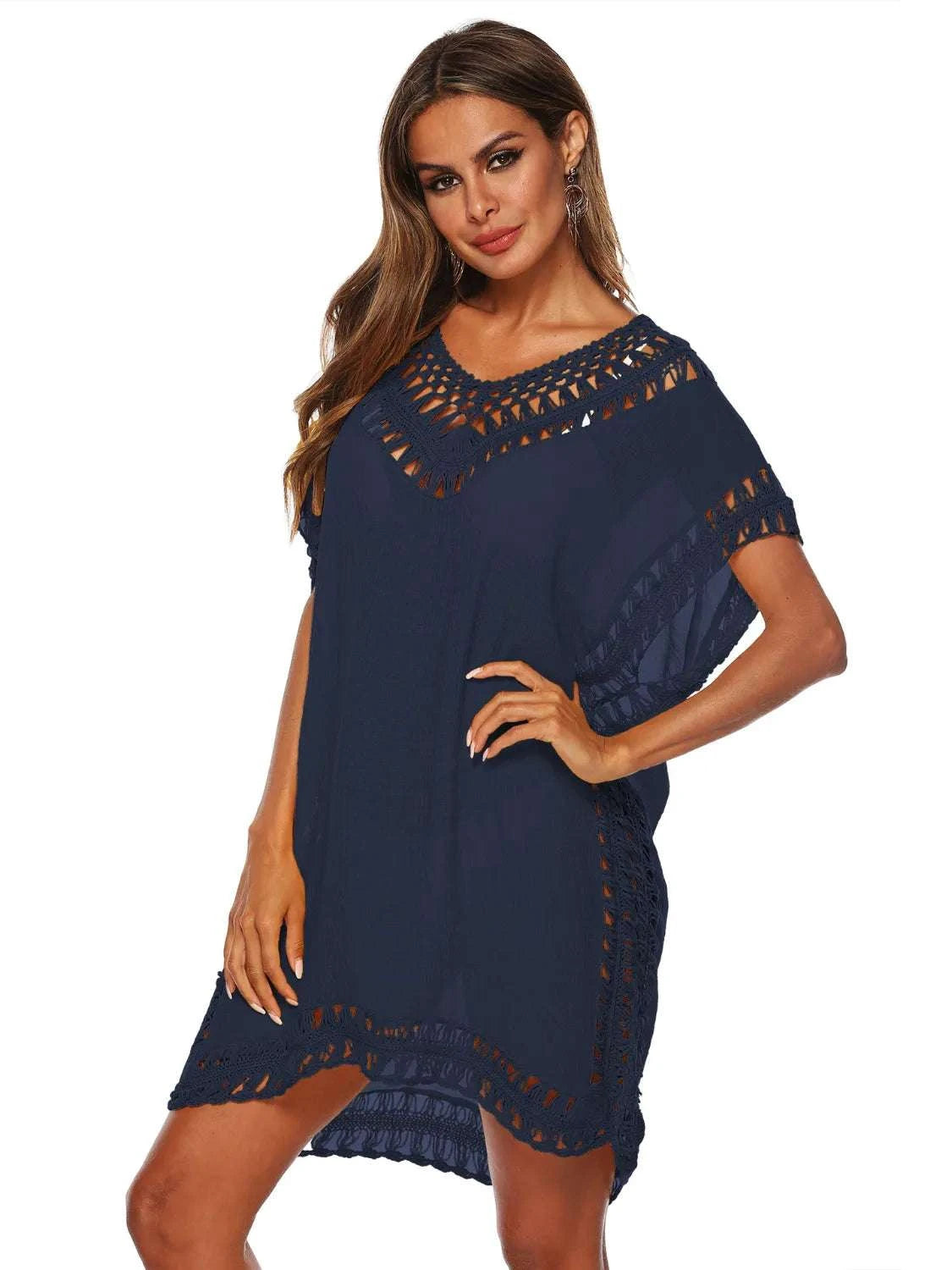 Bohemian Crochet Trim Beach Cover Up Dress WESTCLOSET