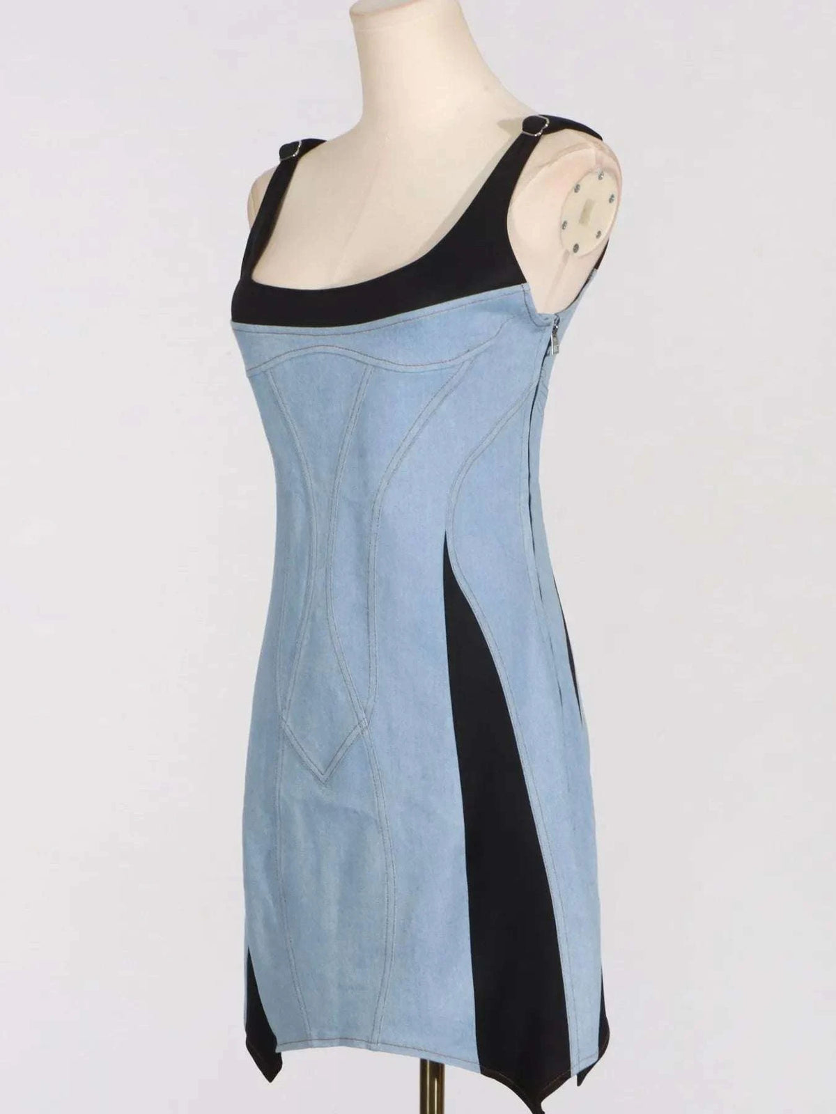 Contrast Adjustable Strap Denim Dress WESTCLOSET