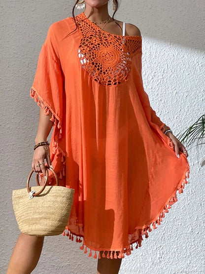 Tassel Cutout Scoop Neck Cover-Up Dress WESTCLOSET