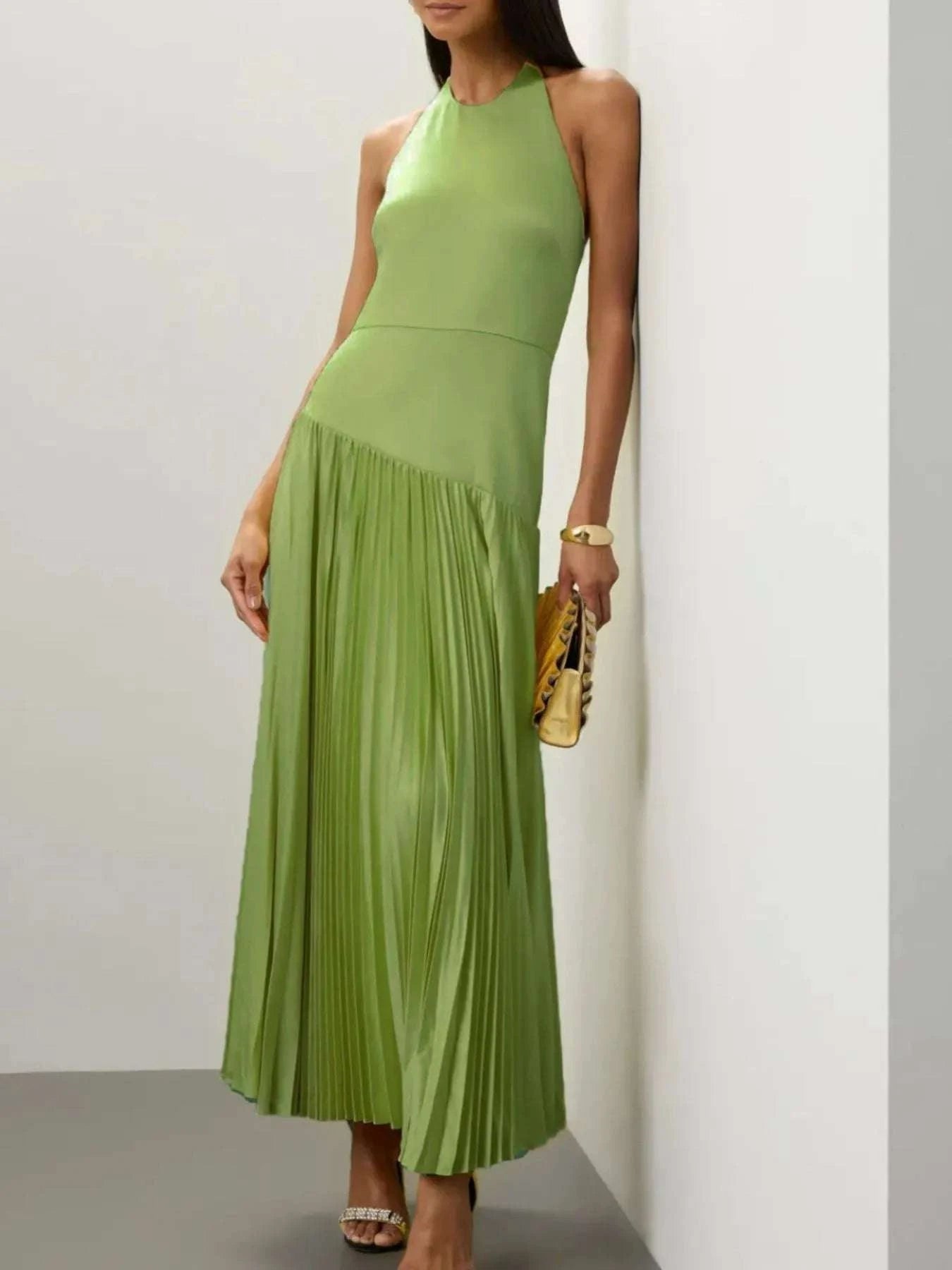 Pleated Halter Neck Maxi Dress WESTCLOSET