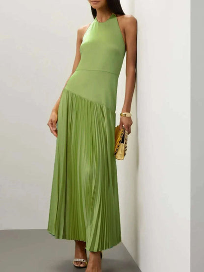 Pleated Halter Neck Maxi Dress WESTCLOSET