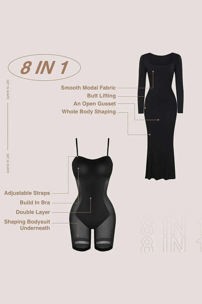 Basic Bae Built-In Shapewear Square Neck Long Sleeve Maxi Dress WESTCLOSET