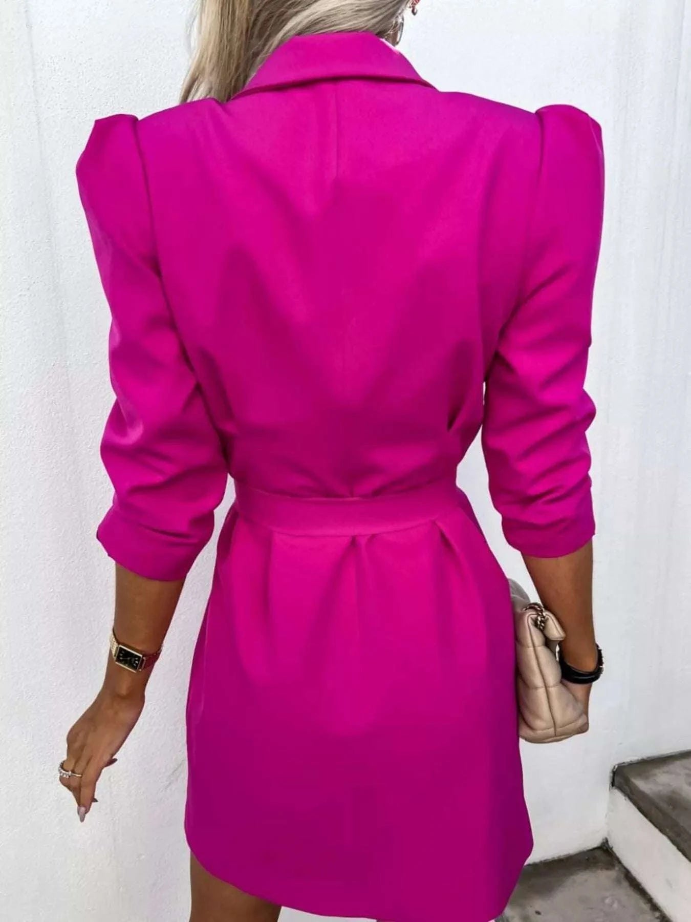 3/4 Sleeve Belted Blazer Dress WESTCLOSET