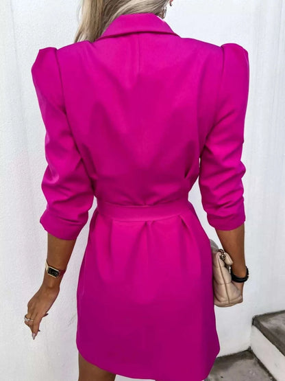 3/4 Sleeve Belted Blazer Dress WESTCLOSET
