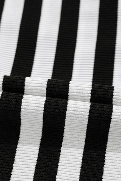 WestCloset Striped Lace Detail V Neck Top 