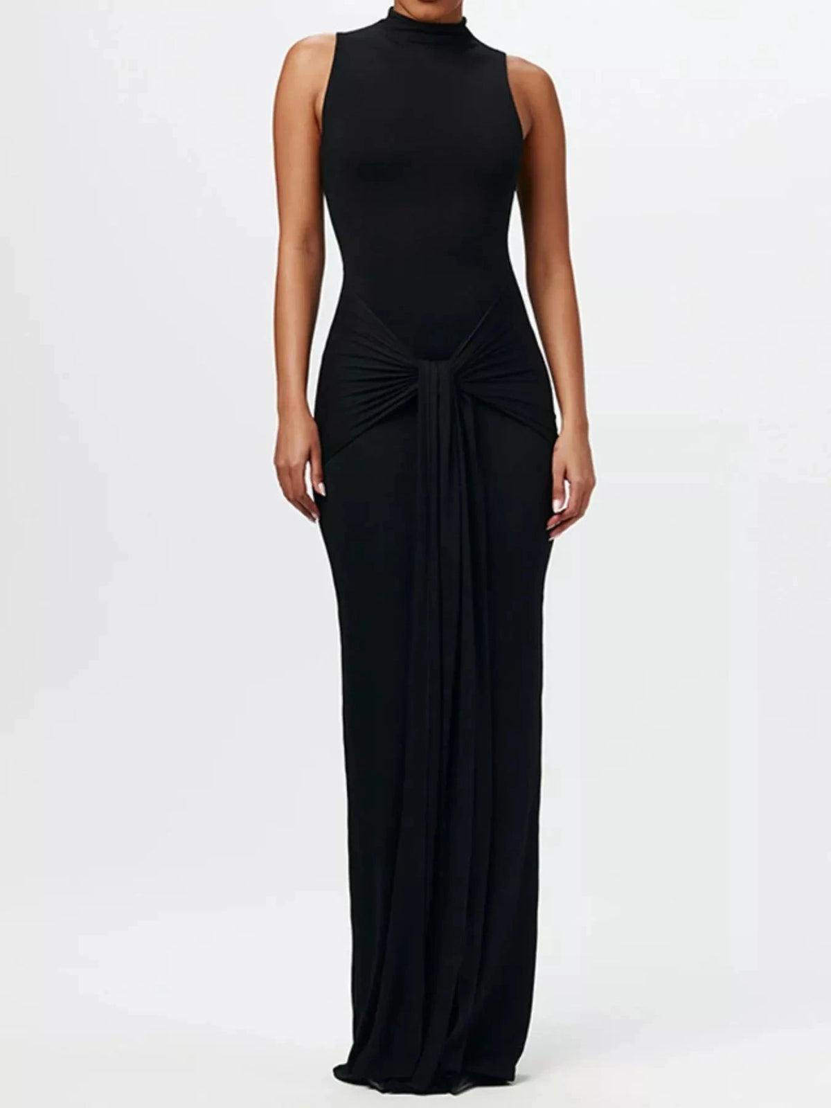 Sleeveless Mock Neck Knot Front Maxi Dress WESTCLOSET