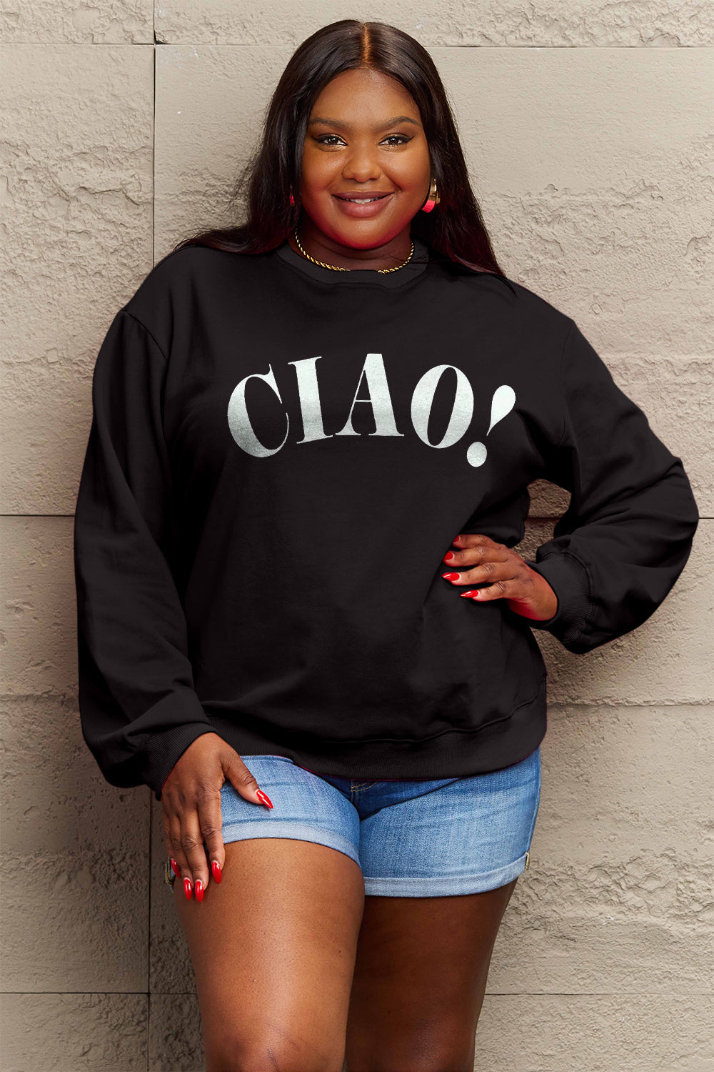 Simply Love Full Size CIAO√î¬∫√ÖRound Neck Sweatshirt