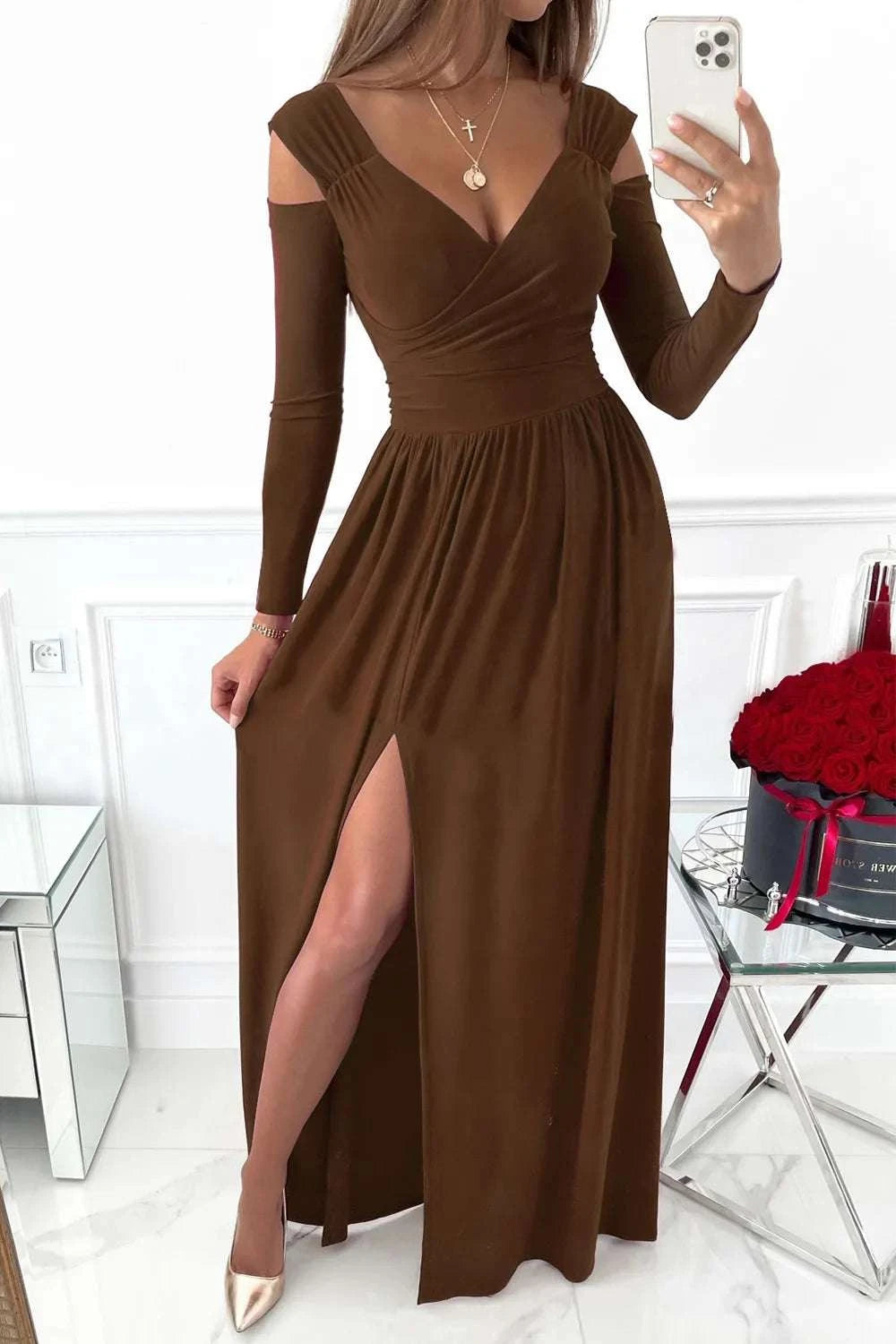 Slit Surplice Long Sleeve Maxi Dress WESTCLOSET
