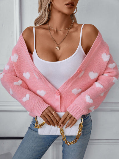 WestCloset Heart V-Neck Button Up Long Sleeve Cardigan 