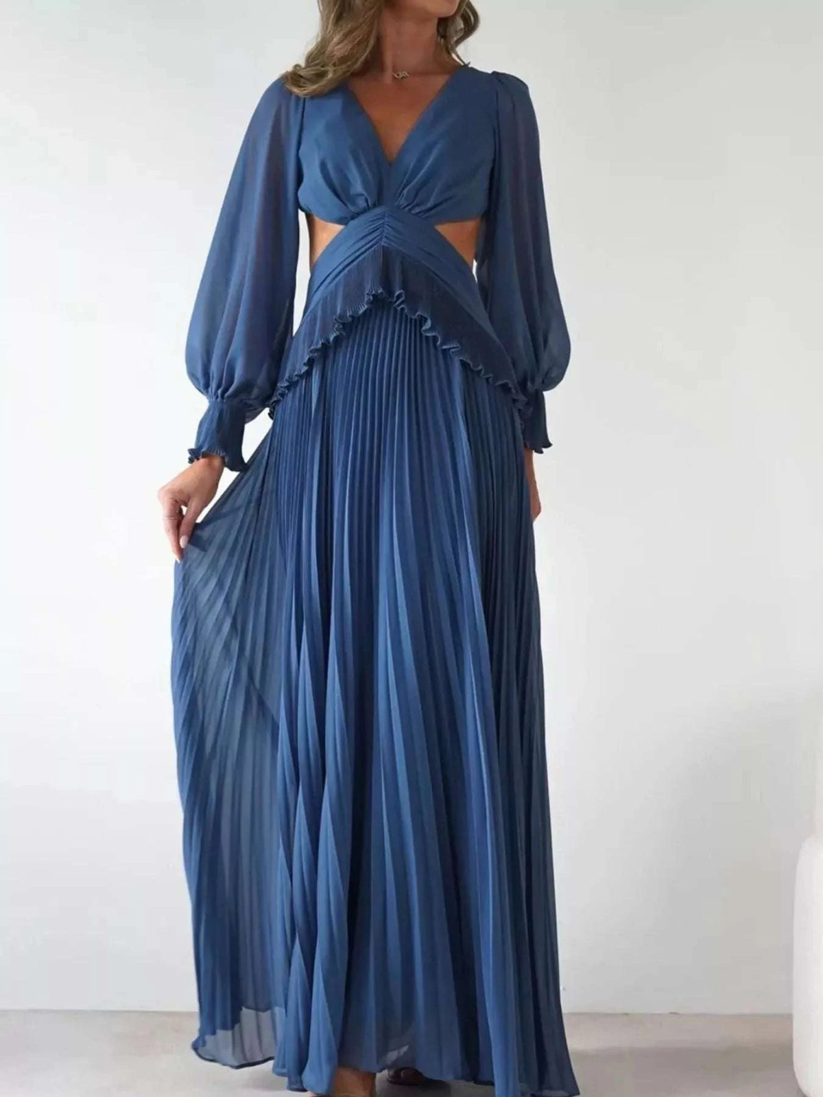 Backless Pleated Long Sleeve Maxi Dress WESTCLOSET
