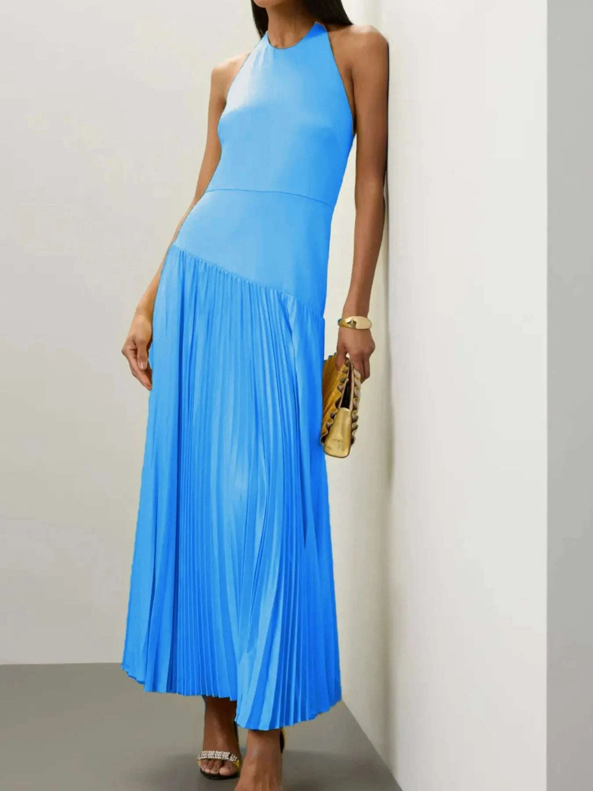 Pleated Halter Neck Maxi Dress WESTCLOSET