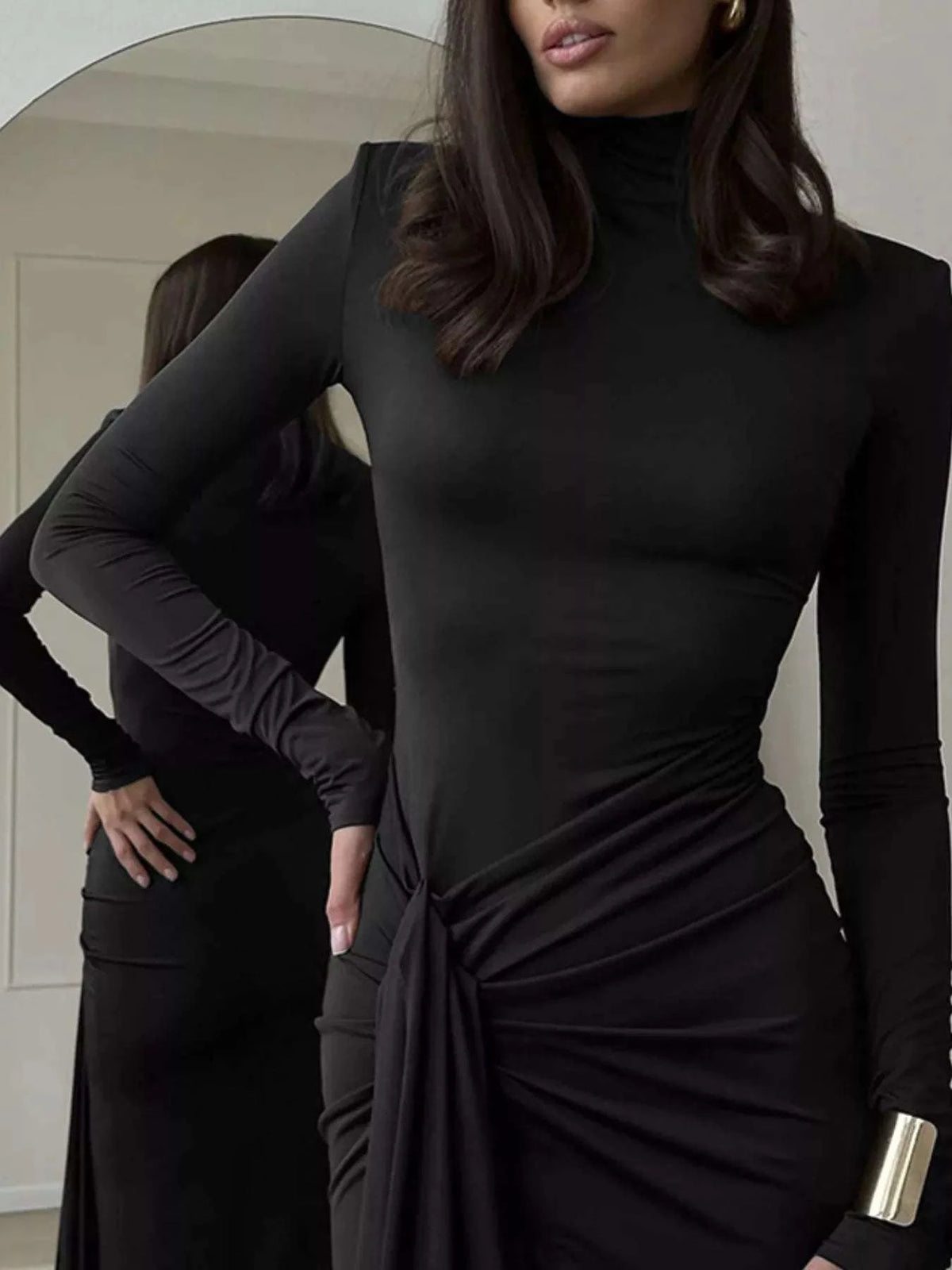 Turtleneck Long Sleeve Slit Maxi Dress WESTCLOSET