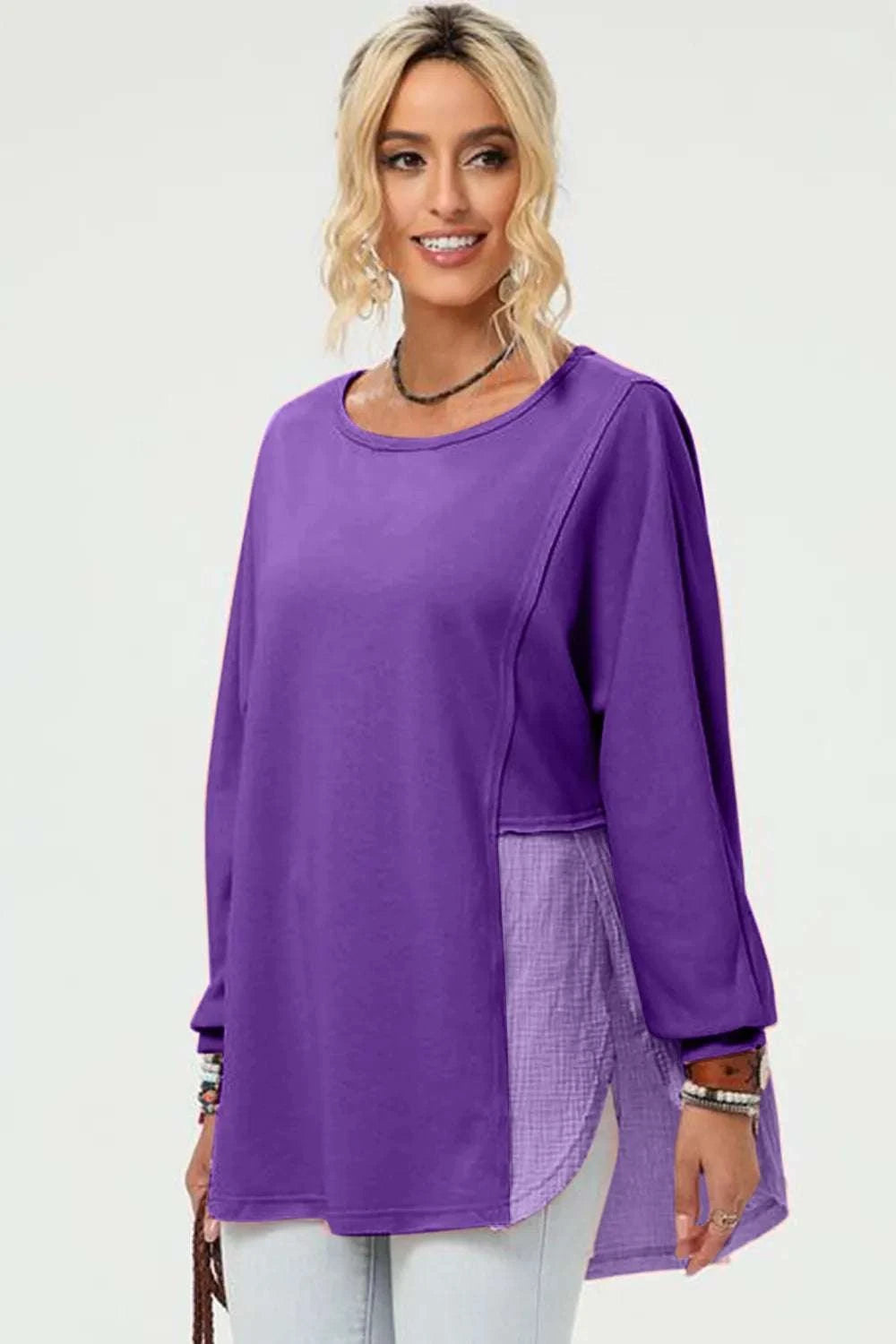 Double Take Full Size Long Sleeve High-Low T-Shirt WESTCLOSET