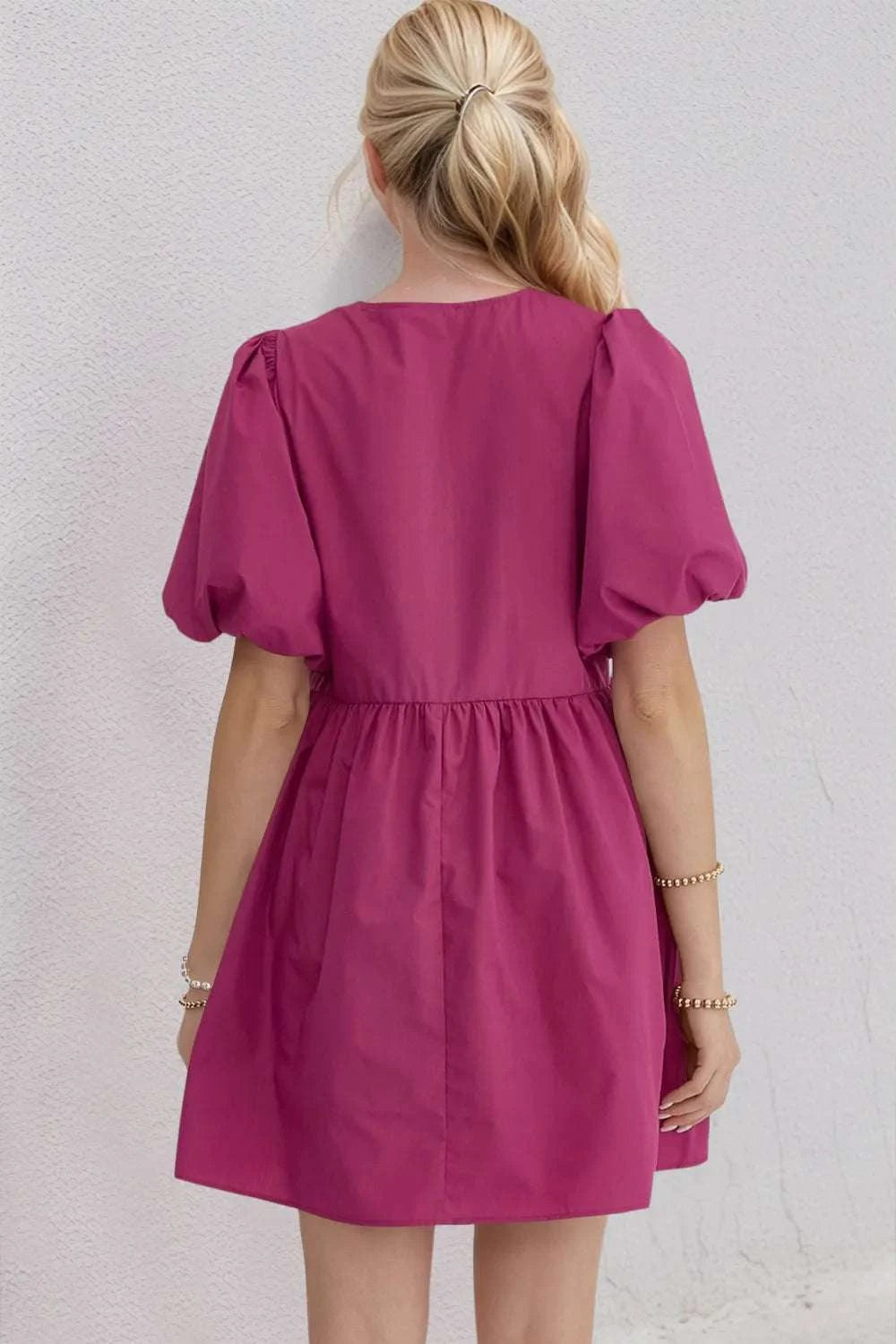 Oh Bow Ruched Puff Sleeve Mini Dress WESTCLOSET