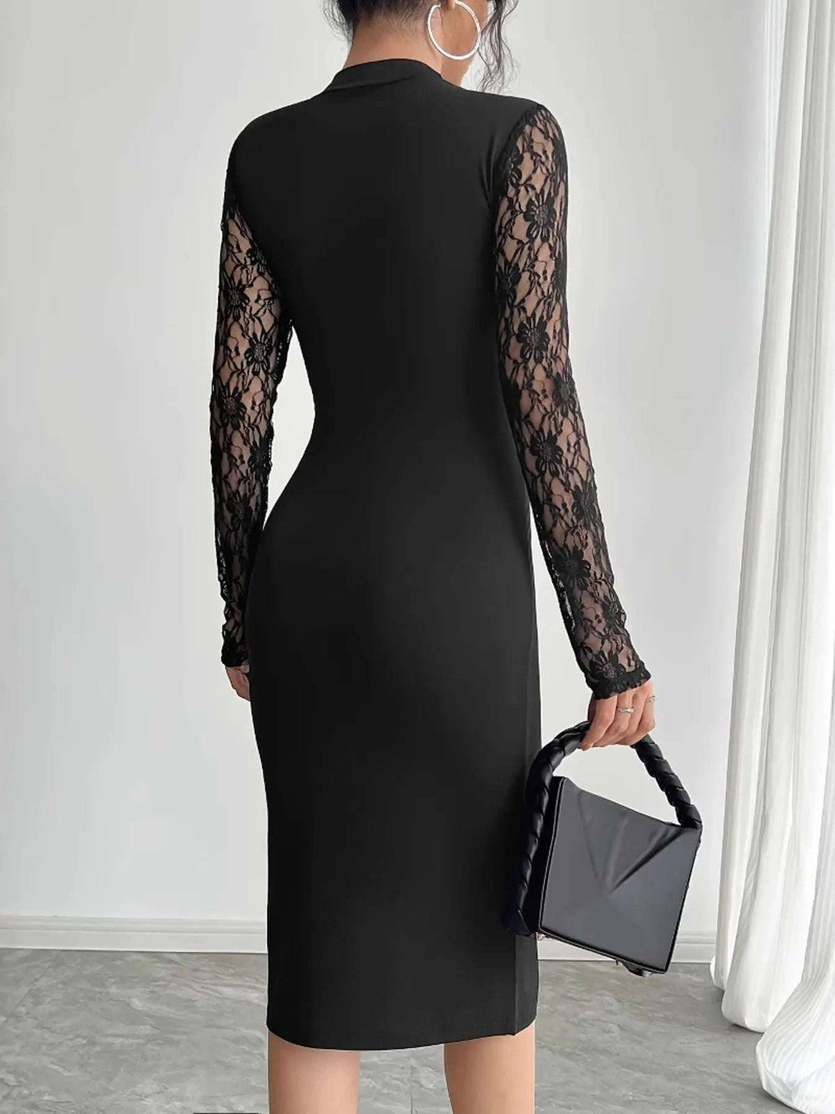 Lace Mock Neck Slit Dress WESTCLOSET