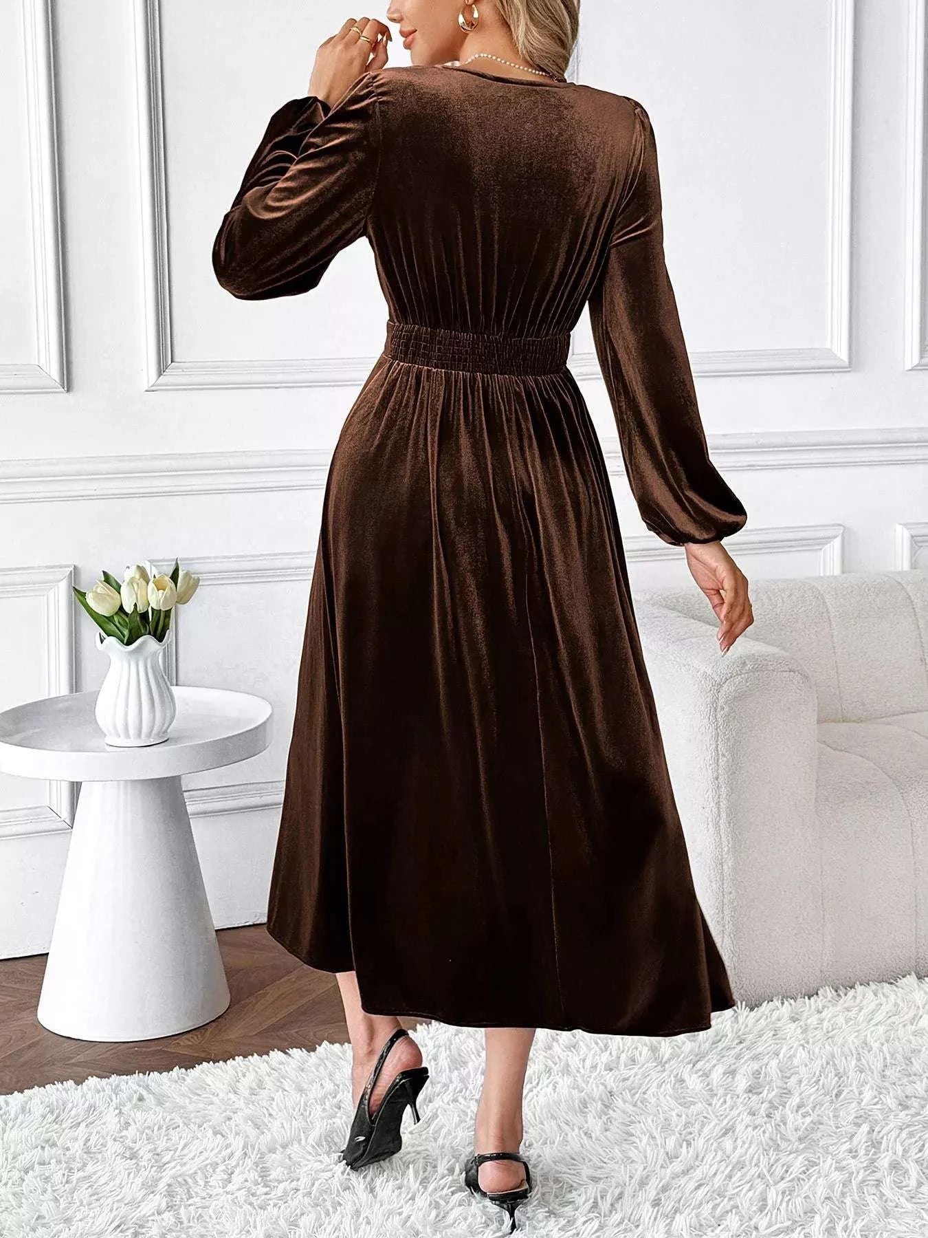 Velvet A-Line Dress with Lace Trim WESTCLOSET
