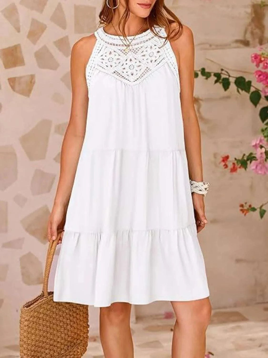 Ruffled Hem Lace Sleeveless Dress WESTCLOSET
