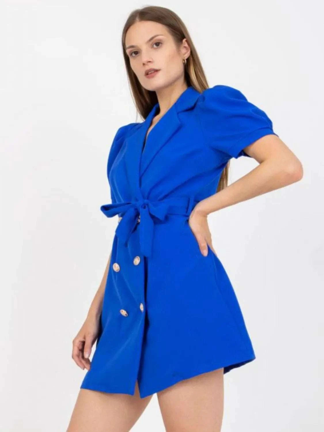 Tie Waist Short Sleeve Blazer Dress WESTCLOSET