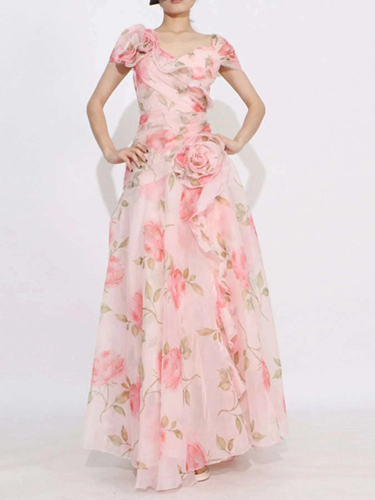 Floral Ruffled Short Sleeve Maxi Dress WESTCLOSET