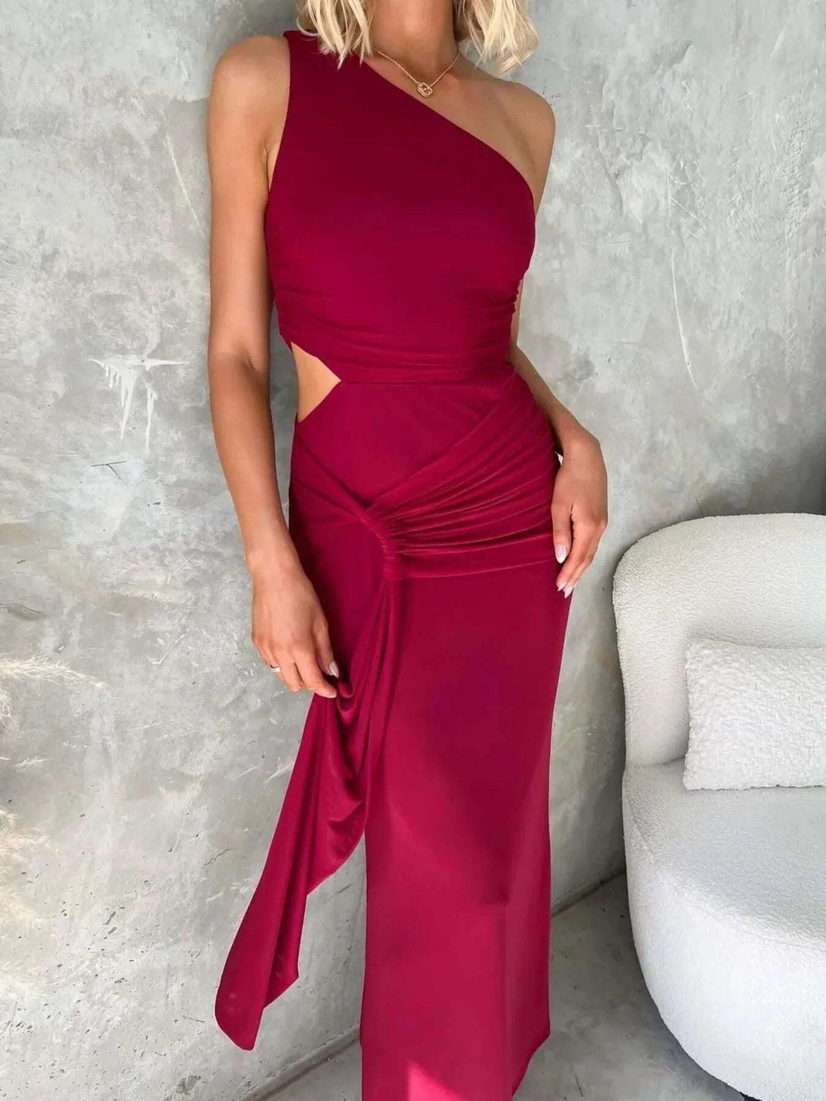One-Shoulder Cutout Bodycon Maxi Dress WESTCLOSET