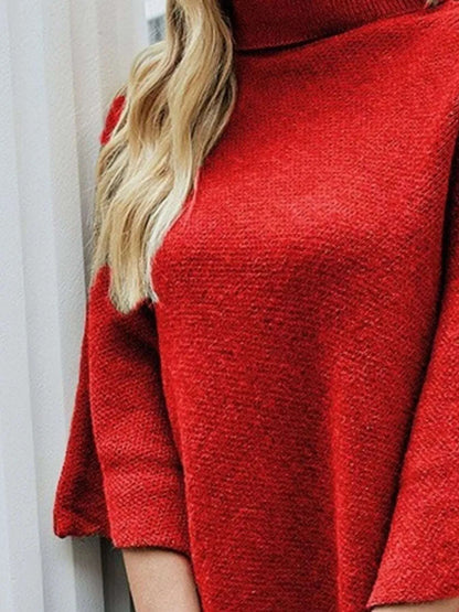 Button-Decor Turtleneck Poncho Pullover WESTCLOSET