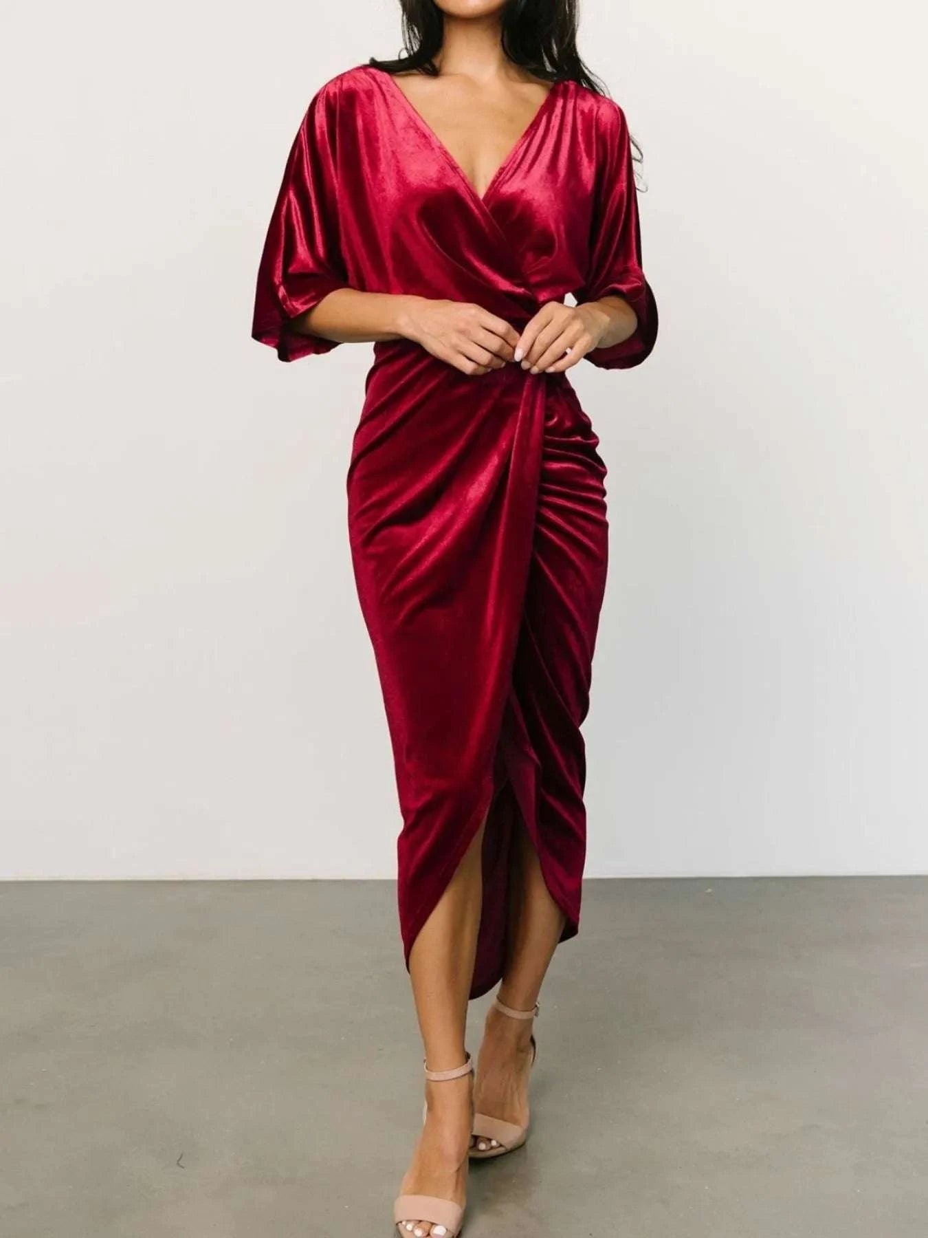 Ruched Surplice Half Sleeve Dress WESTCLOSET
