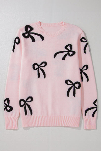 WestCloset Bow Pattern Round Neck Loose Fit Sweater 