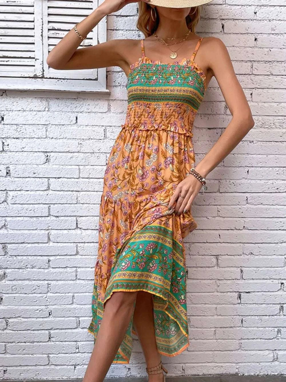 Printed Square Neck Midi Cami Dress WESTCLOSET