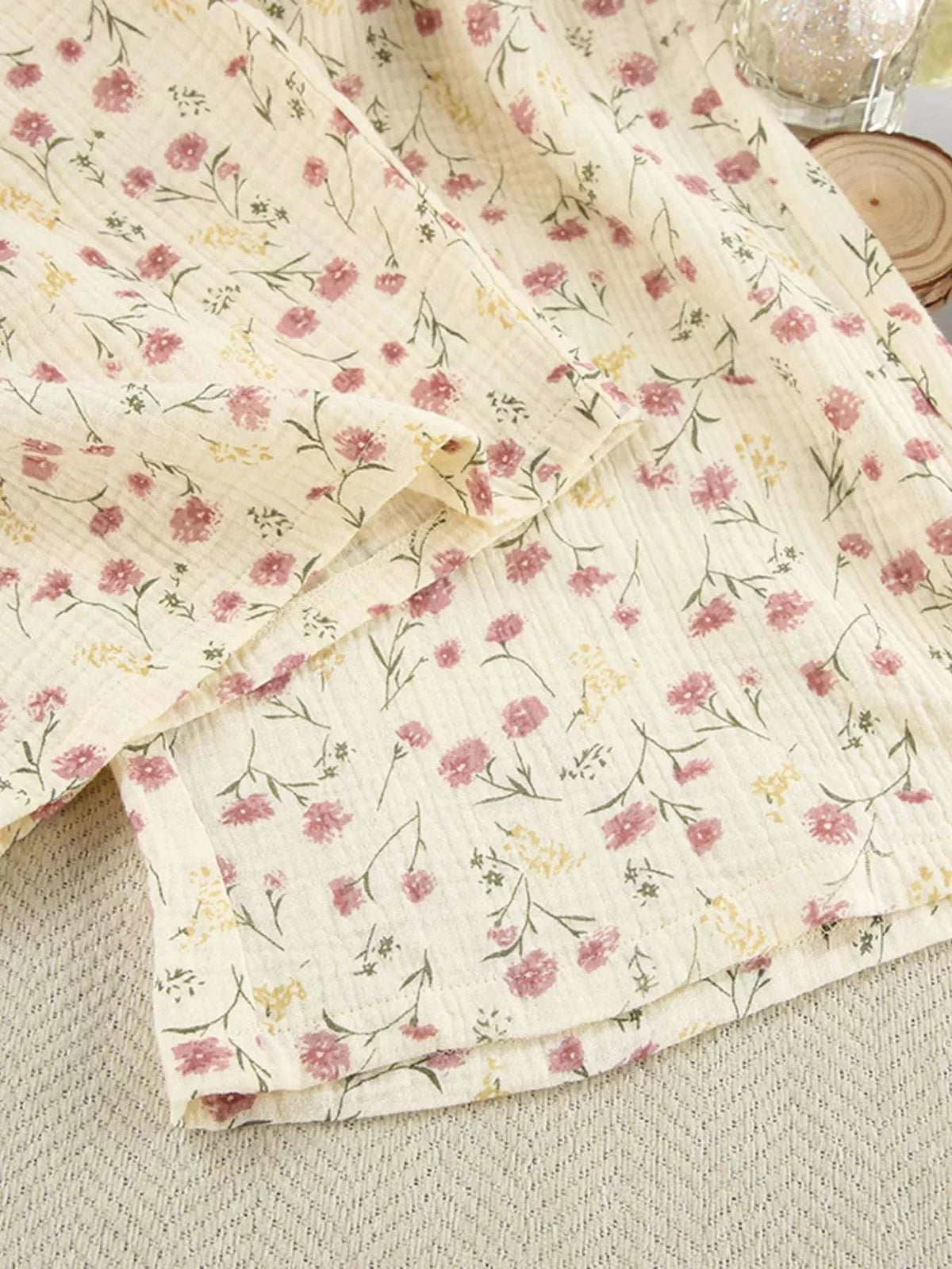 Floral Print Button-Down Top and Pants Lounge Set WESTCLOSET