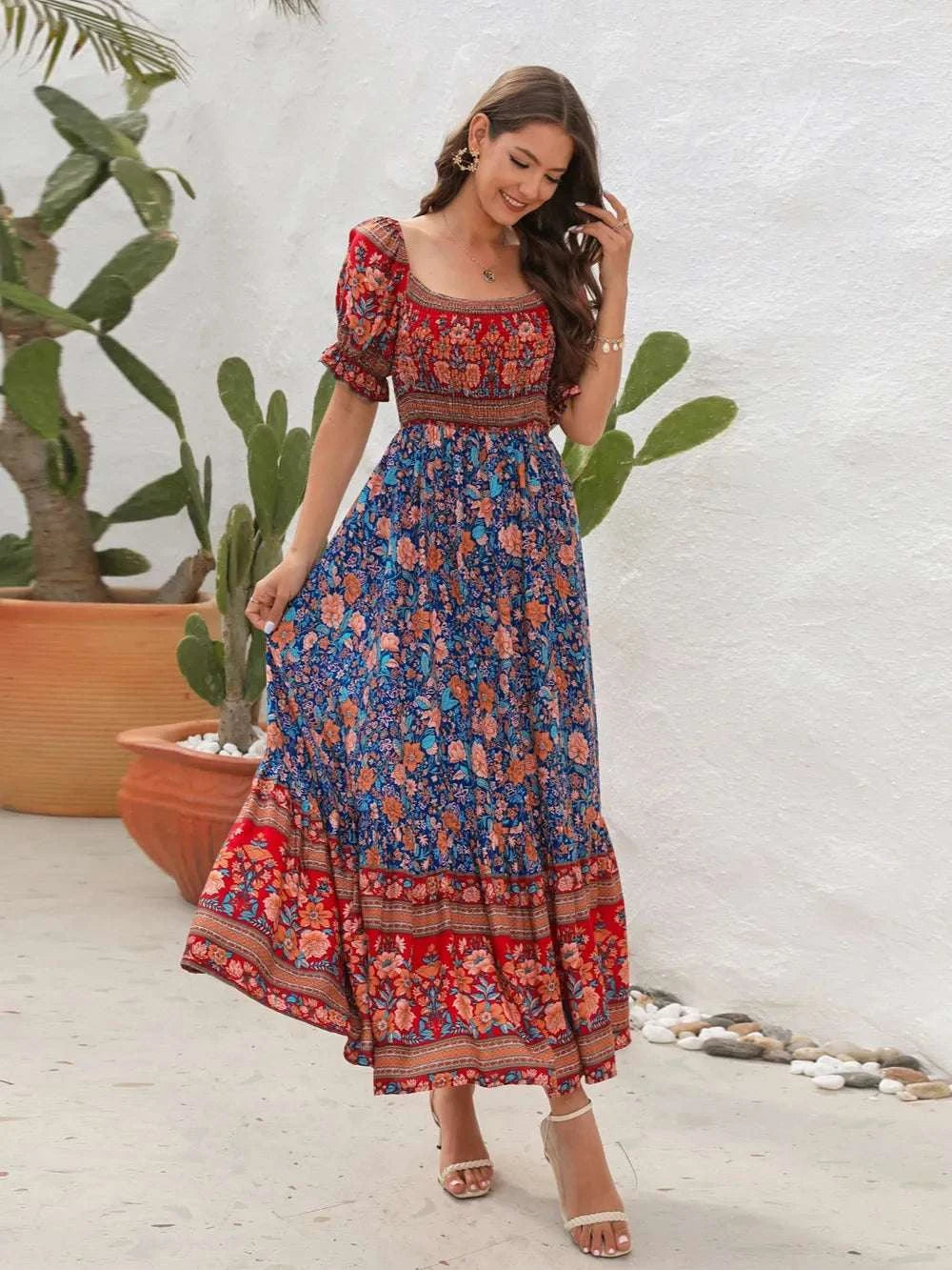 Floral Flounce Sleeve Midi Dress WESTCLOSET