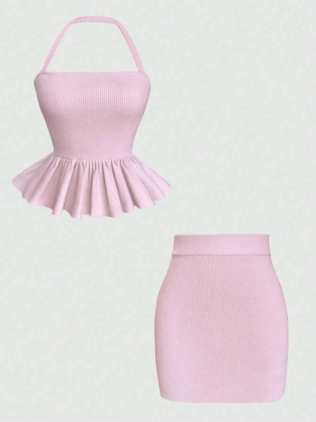 Ribbed Halter Neck Peplum Mini Dress WESTCLOSET