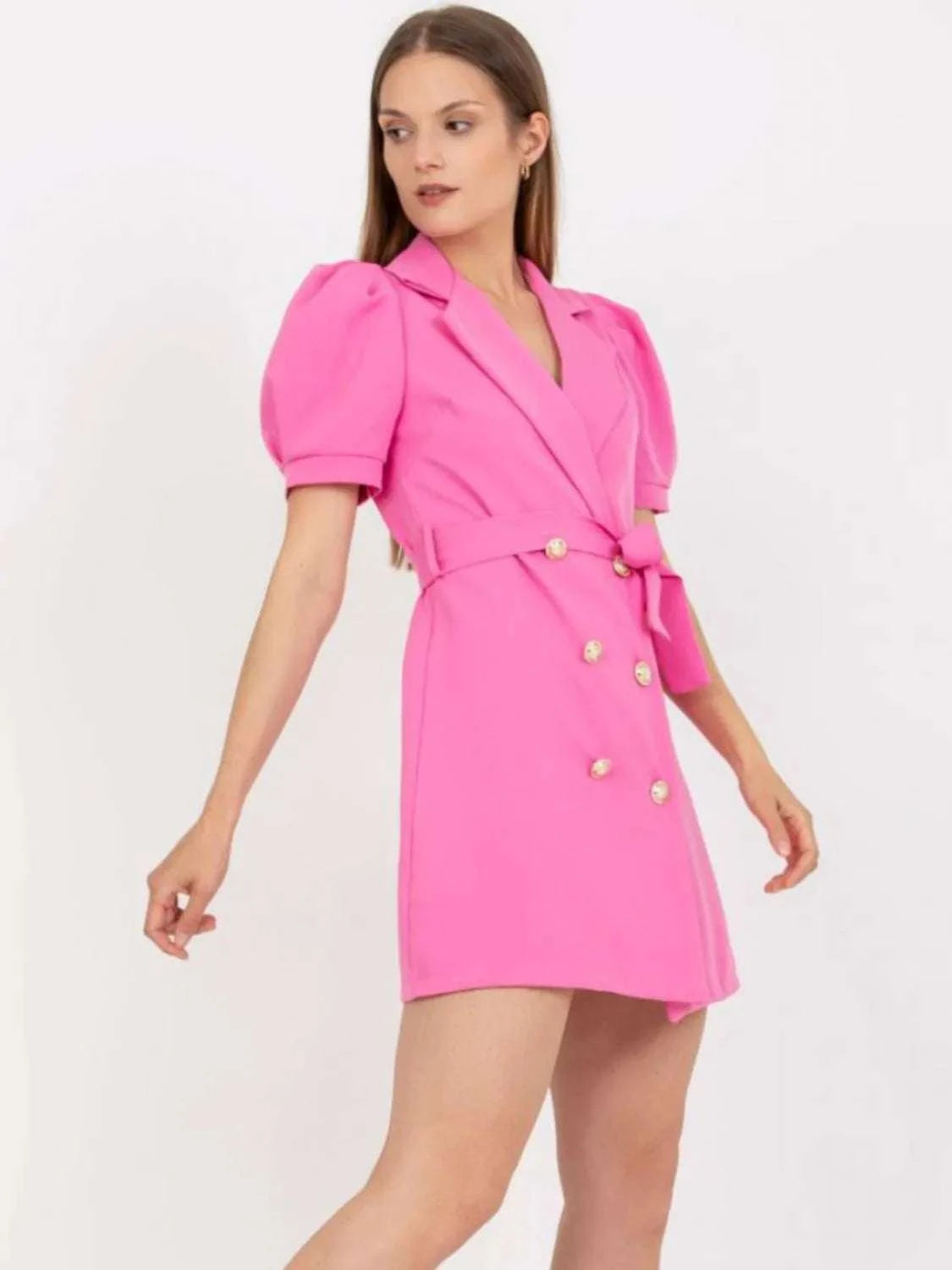 Tie Waist Short Sleeve Blazer Dress at Sophia's Style Fuchsia Pink / XL Tie Waist Short Sleeve Blazer Dress at Sophia's Style Fuchsia Pink / XL