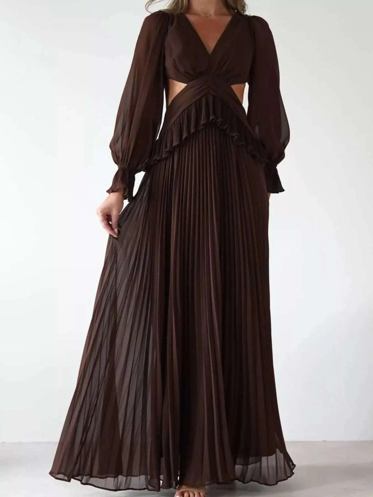 Backless Pleated Long Sleeve Maxi Dress WESTCLOSET