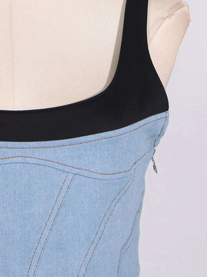 Contrast Adjustable Strap Denim Dress WESTCLOSET