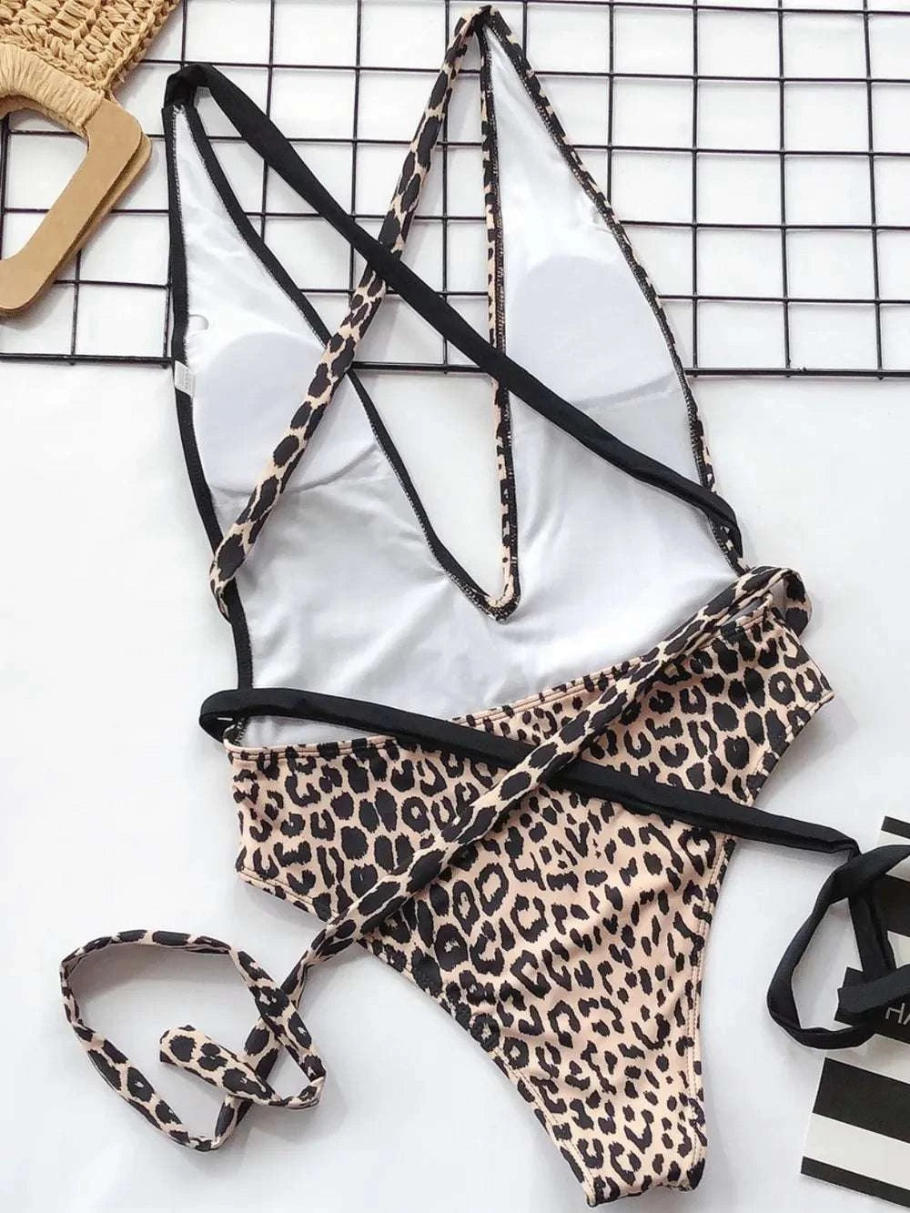 Tied Leopard Plunge One-Piece Swimwear WESTCLOSET