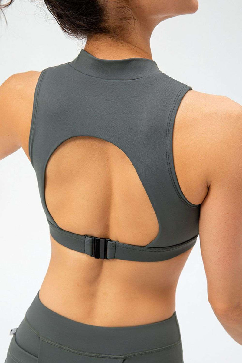 Full Size Cropped Cutout Back Zipper Front Active Tank Top WESTCLOSET