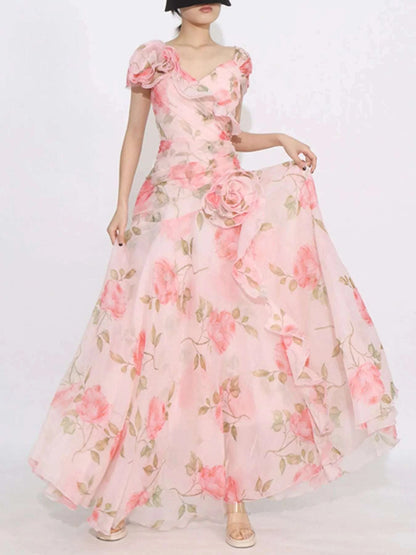 Floral Ruffled Short Sleeve Maxi Dress WESTCLOSET