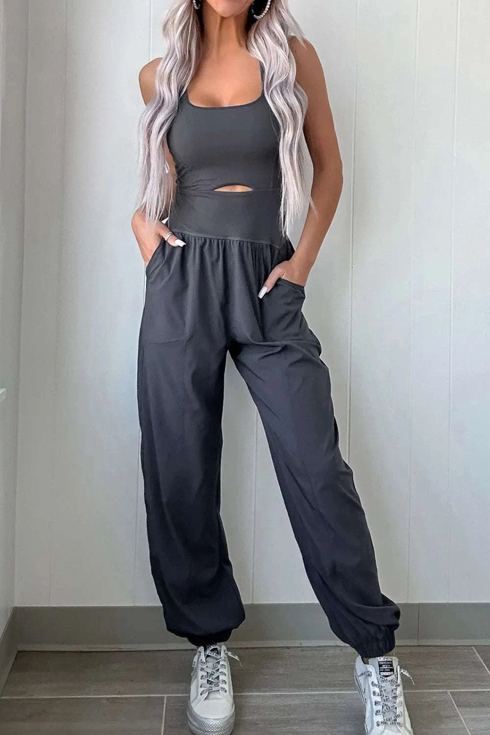 Cutout Square Neck Wide Strap Active Jumpsuit WESTCLOSET