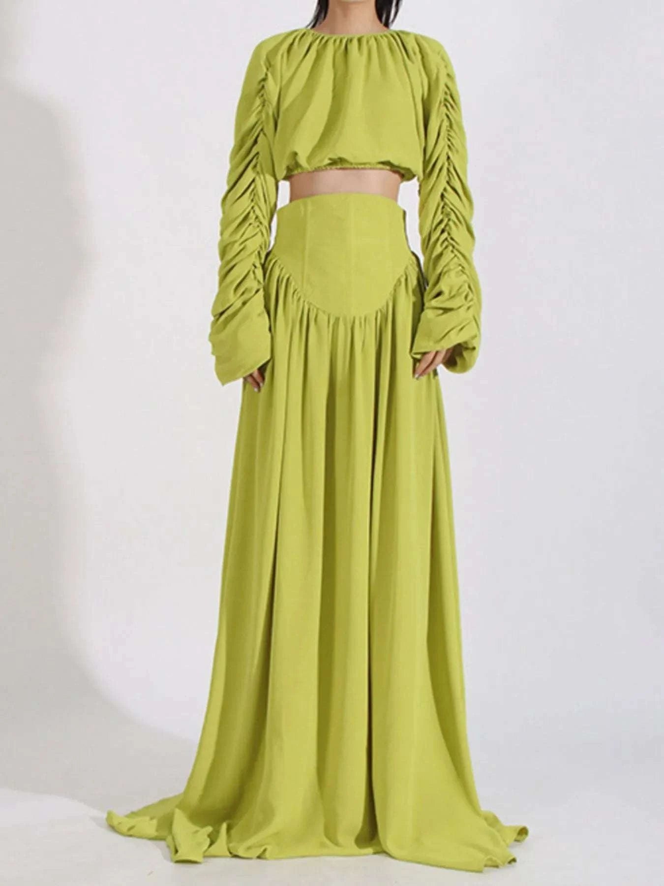 Ruched Long Sleeve Top and High Waist Skirt Set WESTCLOSET