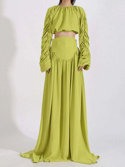 Ruched Long Sleeve Top and High Waist Skirt Set WESTCLOSET