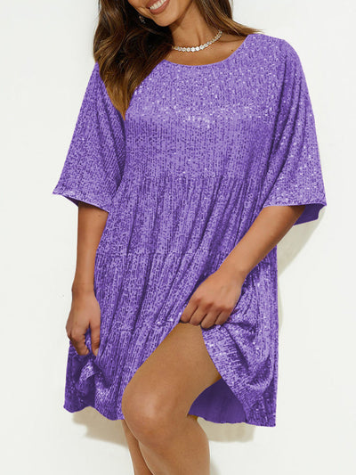 WestCloset Sequin Round Neck Half Sleeve Mini Dress 