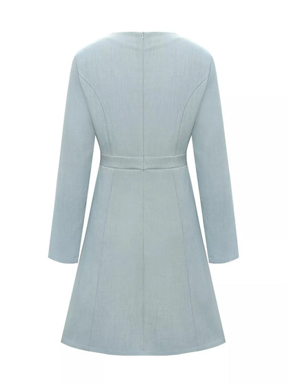 A-Line Decor Button Long Sleeve Dress WESTCLOSET