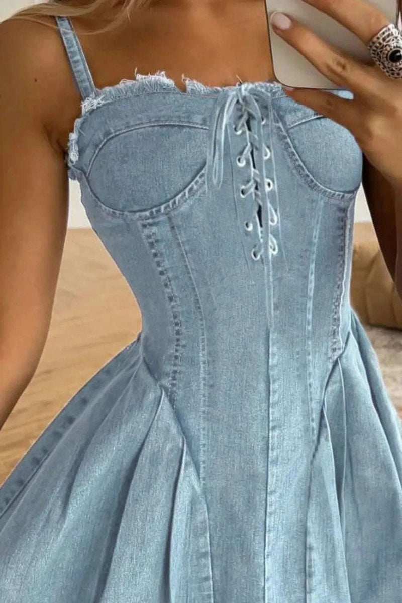 Lace Up Denim Cami Dress WESTCLOSET